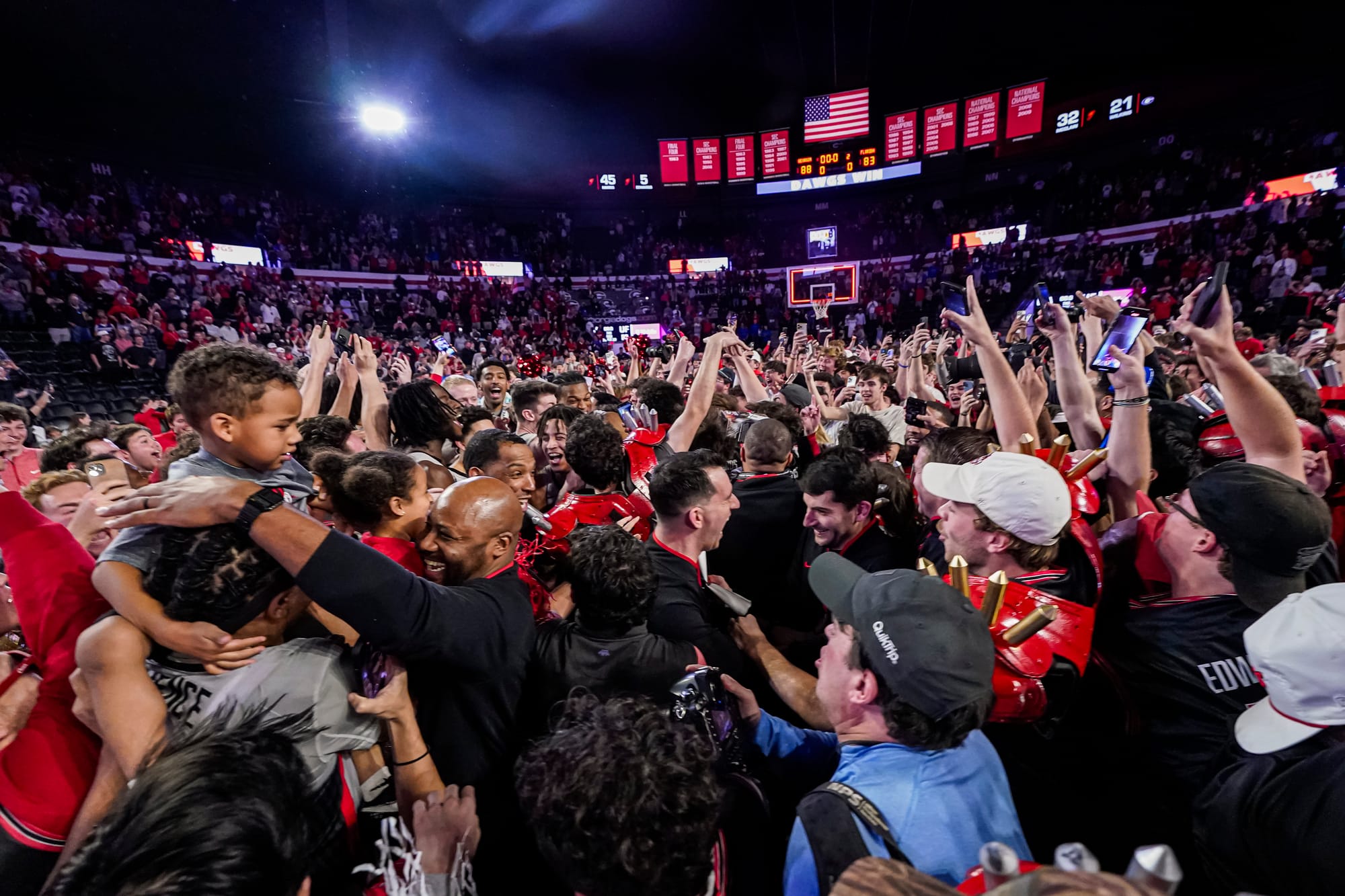 Post game scenes and reactions after Georgia basketball defeated Florida basketball and the fans rushed the court at Stegeman Coliseum on Feb 25, 2025.