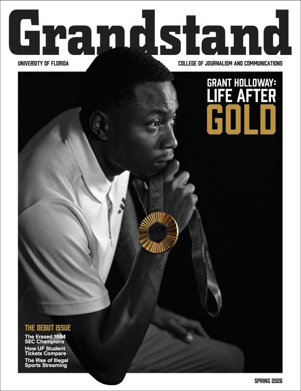 Olympics hurdler Grant Holloway on the cover of Grandstand Magazine's first edition in 2026.