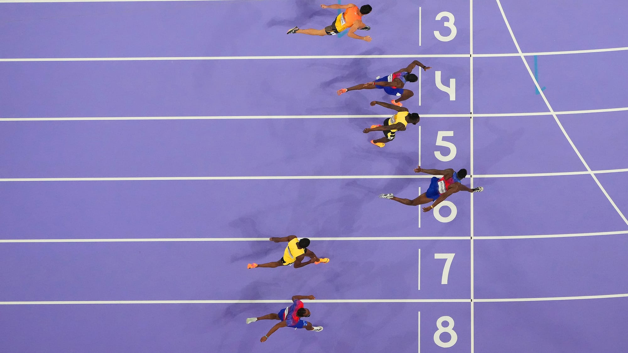 Grant Holloway (USA) wins the men's 110-meter hurdles final during the Paris 2024 Olympic Summer Games at Stade de France on Aug. 8, 2024 in Saint-Denis, France.