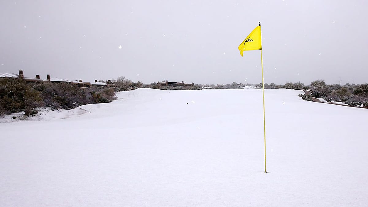Snow covers the course at Desert Mountain Golf Club on Feb. 21, 2019, in Scottsdale.